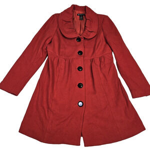 INC Peacoat Womens MP Red Cotton Ruffled Collar Retro Preppy Winter Dressy City